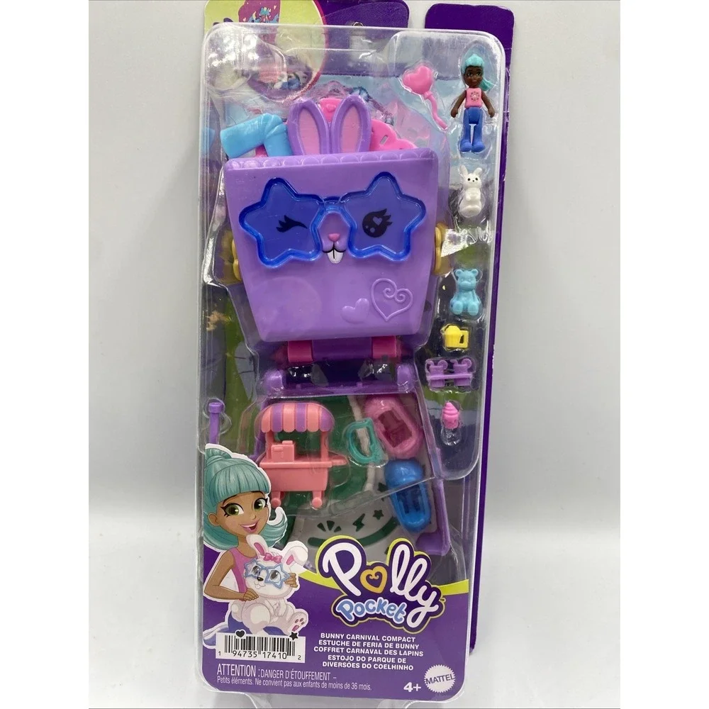 Polly Pocket‎ Bunny Carnival Compact Mini Playset and Travel Toy with Food NEW